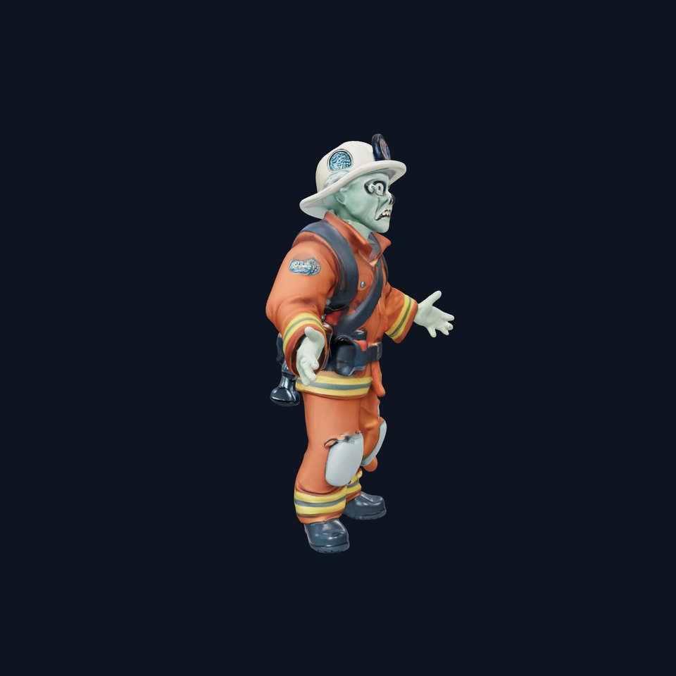 Zombie Firefighter Rigged and Animated D Model